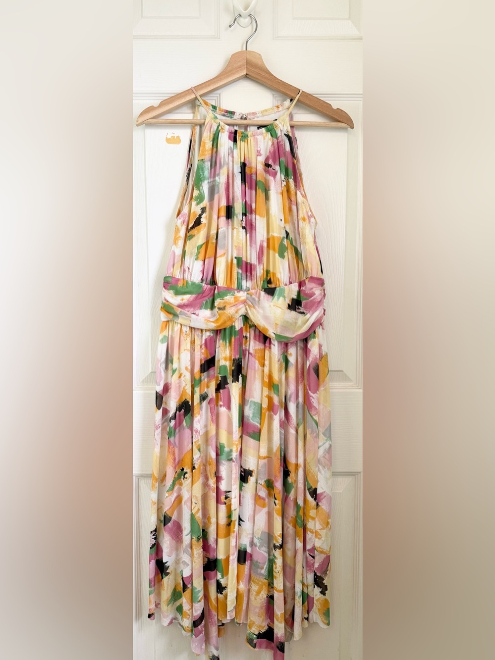 Maggy London Floral Halter Dress in Pink, Yellow, Green